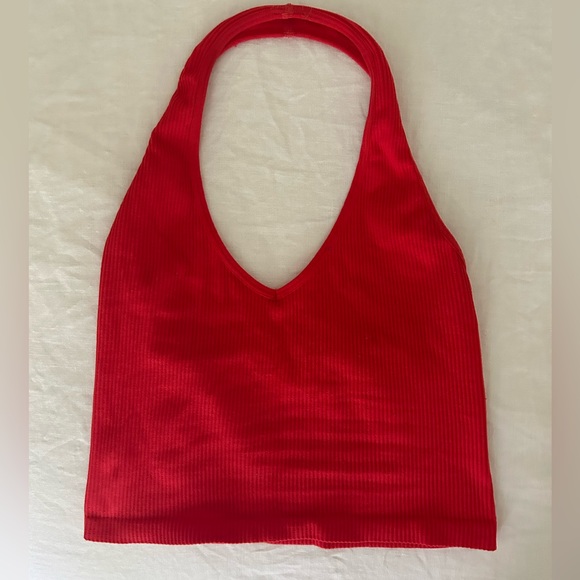 Ribbed Red Red Halter Top - Picture 2 of 3